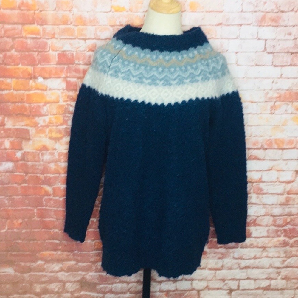 Vintage Woolrich Chunky Navy Blue Nordic Fair Isle Crewneck Sweater